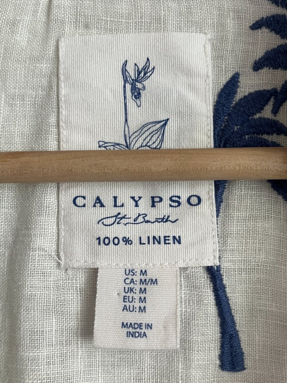 Calypso St Barth Top Size Medium Printed Palm Tree Linen White Tropical Coastal - Picture 5 of 9